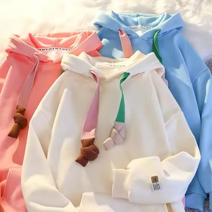 Super Soft Plus Sweat à capuche mignon en polaire pour adolescentes femmes couleur unie pull surdimensionné Long